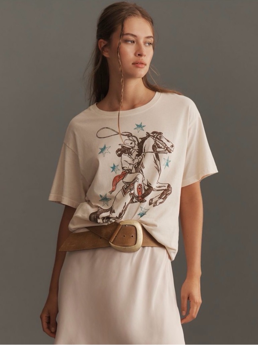 NWT Anthro Graphic Cowboy Horse T-Shirt - Cream